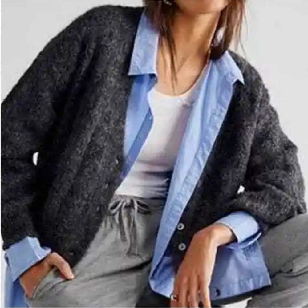 Free People Amelia cardigan alpaca wool gray M - Picture 2 of 6